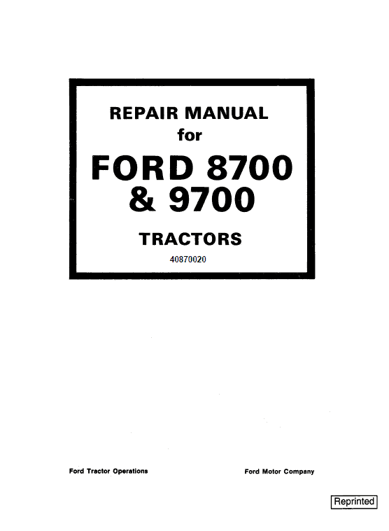 Ford 8700 and 9700 Tractor Service Manual Workshop Guide
