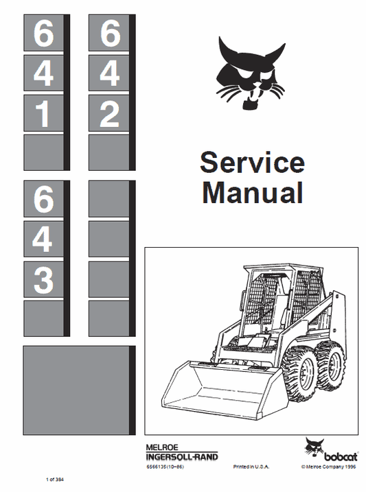 Bobcat 641, 642 and 643 Skid-Steer Loader Service Manual Workshop Guide