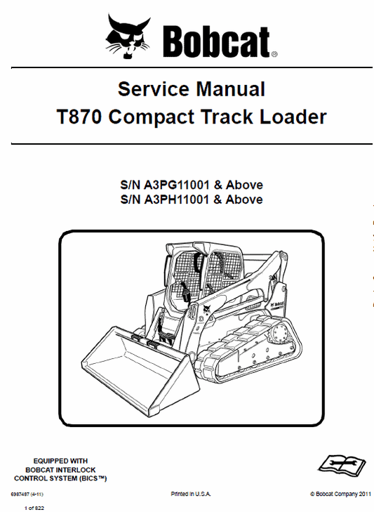 Bobcat T870 Loader Service Manual Workshop Guide