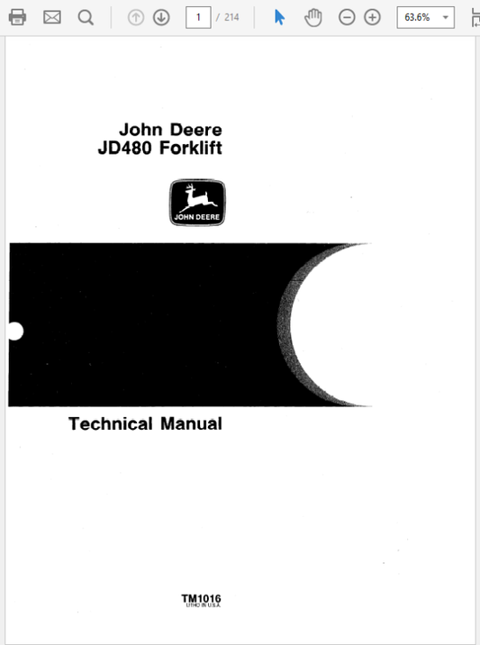 John Deere 480 Forklift Repair Technical Manual (TM1016) Workshop Guide