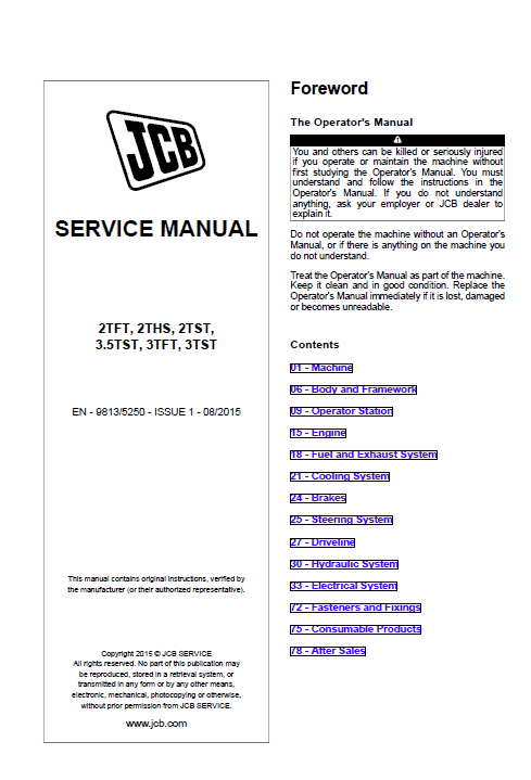 JCB 2TFT, 2THS, 2TST, 3.5TST, 3TFT, 3TST Site Dumper Thwaites Service Manual Workshop Guide