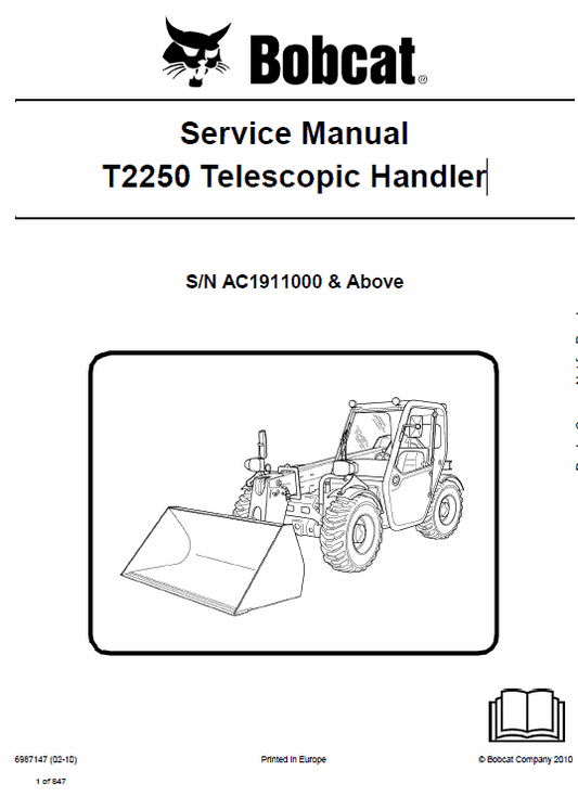 Bobcat T2250 Telescopic Handler Service Repair Manual Workshop Guide