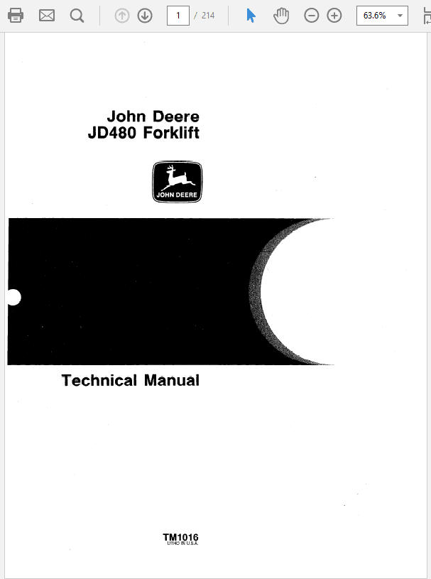 John Deere 480 Forklift Repair Technical Manual (TM1016) Workshop Guide