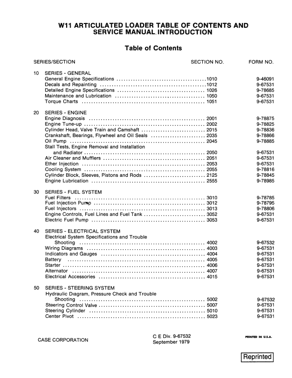 Case W11 Loader Service Manual Workshop Guide