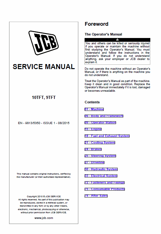 JCB 10TFT, 9TFT Site Dumper Thwaites Service Manual Workshop Guide