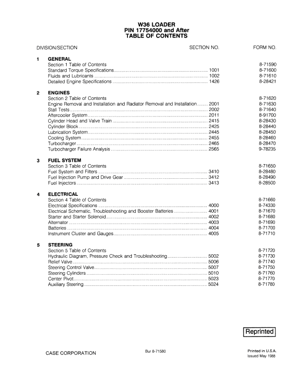 Case W36 Loader Service Manual Workshop Guide