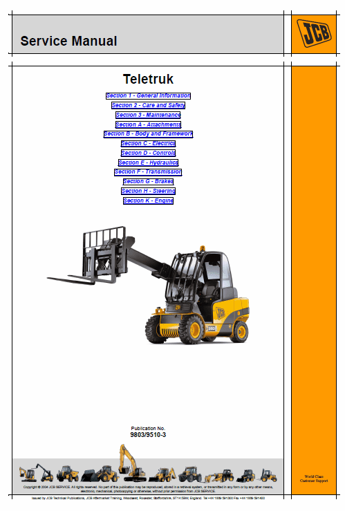 JCB 25G, 30G, 25D, 30D, 35D TLT Lift Teletruk Service Manual Workshop Guide