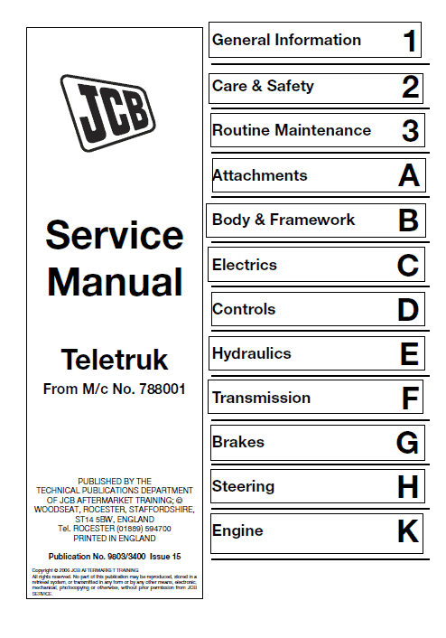 JCB 20D, 25D, 30D, 35D TLT Lift Teletruk Service Manual Workshop Guide