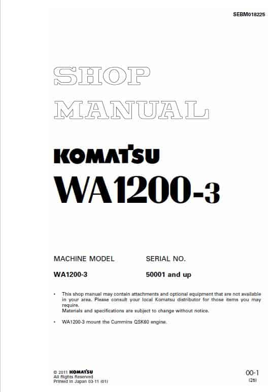 Komatsu WA1200-3 Wheel Loader Service Manual Workshop Guide