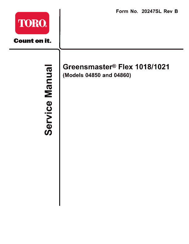 Toro Greensmaster Flex 1018, 1021 Service Repair Manual Workshop Guide