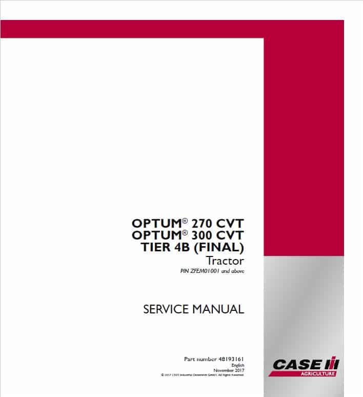 Case Optum 270 CVT, 300 CVT Tractor Service Manual Workshop Guide