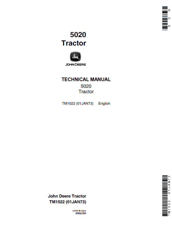 John Deere 5010, 5020 Tractors Repair Technical Manual SM2040 & (TM1022) Workshop Guide