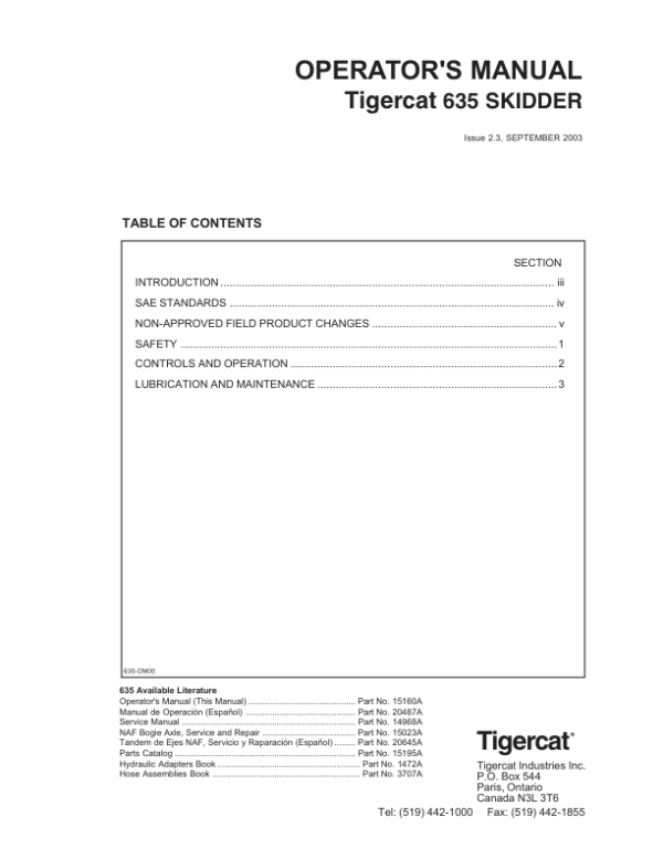Tigercat 635 Skidder Repair Service Manual (6350101 – 6350499)