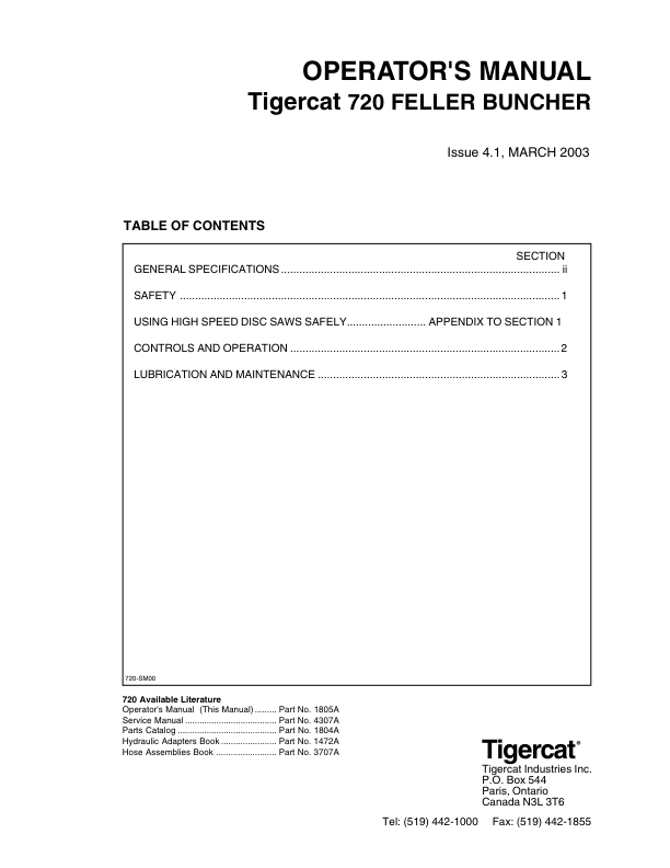 Tigercat 720 Feller Buncher Repair Service Manual (SN 7200101 – 7201660)