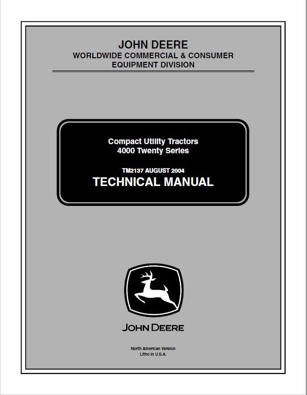 John Deere 4120, 4320, 4520, 4720 Compact Utility Tractors Technical Manual (Without Cab) Workshop Guide
