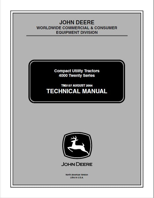 John Deere 4120, 4320, 4520, 4720 Compact Utility Tractors Technical Manual (Without Cab) Workshop Guide