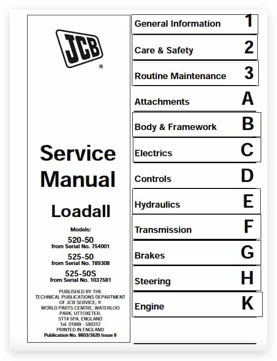 JCB 520-50, 525-50 Year 1996 – 2012 Loadall Service Manual Workshop Guide
