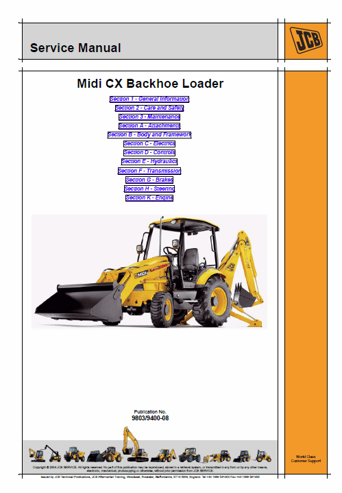 JCB Midi CX Backhoe Loader Service Manual Workshop Guide