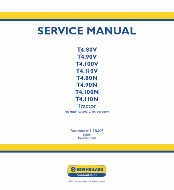 New Holland T4.80N, T4.90N, T4.100N, T4.110N Tractor Service Manual Workshop Guide