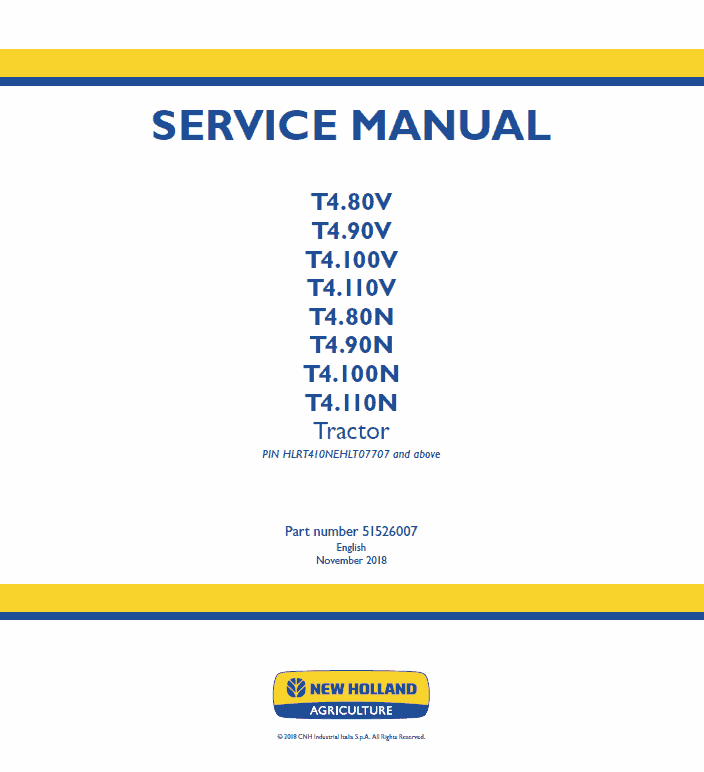 New Holland T4.80V, T4.90V, T4.100V, T4.110V Tractor Service Manual Workshop Guide