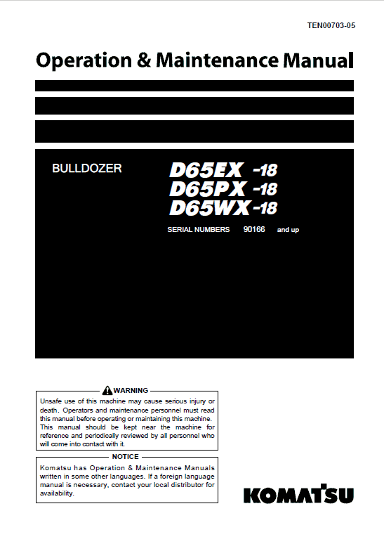 Komatsu D65EX-18, D65PX-18, D65WX-18 Dozer Service Manual Workshop Guide