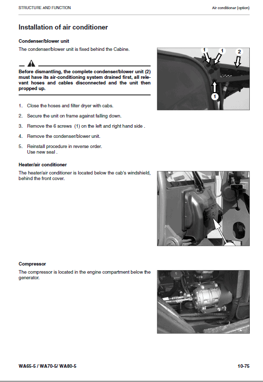 Komatsu WA65-5, WA70-5, WA80-5 Wheel Loader Service Manual Workshop Guide
