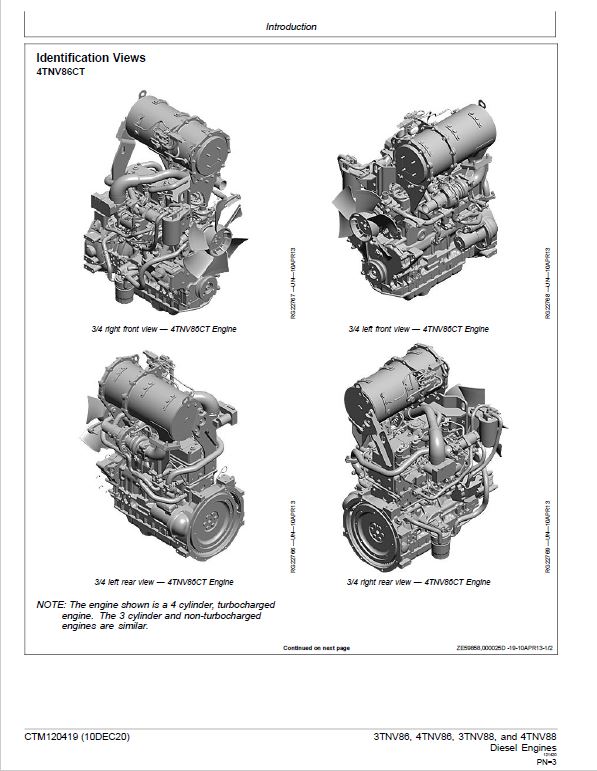 John Deere 3TNV86, 4TNV86, 3TNV88, 4TNV88 Diesel Engine Technical Manual (CTM120419) Workshop Guide
