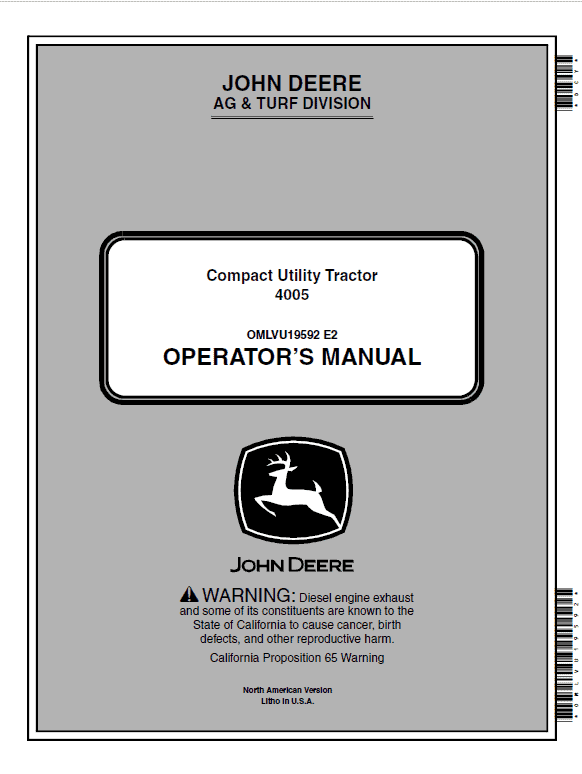 John Deere 4005 Compact Utility Tractor Repair Technical Manual Workshop Guide
