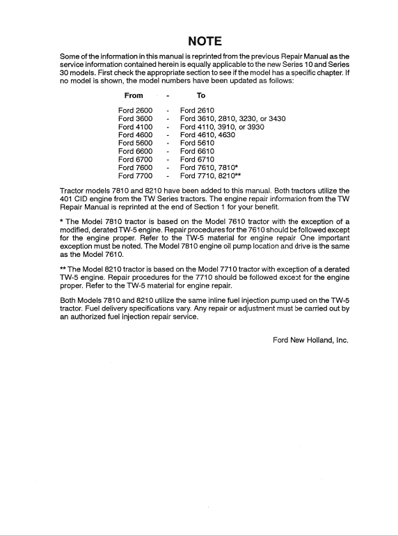 Ford 7600, 7610, 7700, 7710, 7810, 8210 Tractor Service Manual Workshop Guide