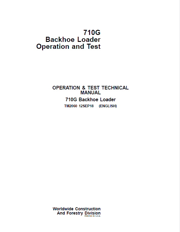 John Deere 710G Backhoe Loader Repair Technical Manual Workshop Guide