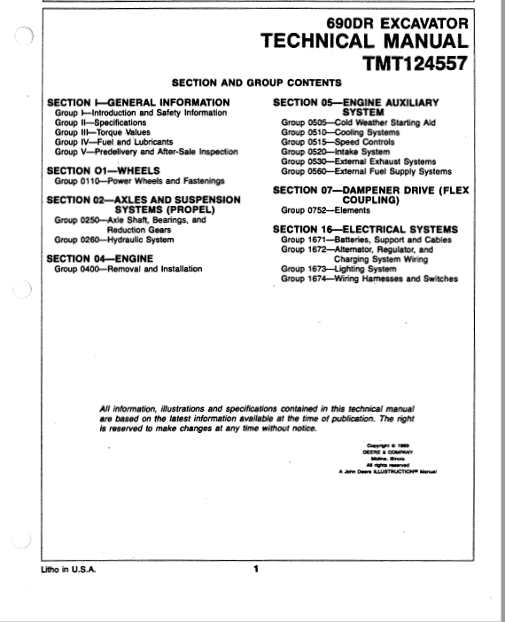 John Deere 690DR Excavator Repair Technical Manual (TMT124557) Workshop Guide