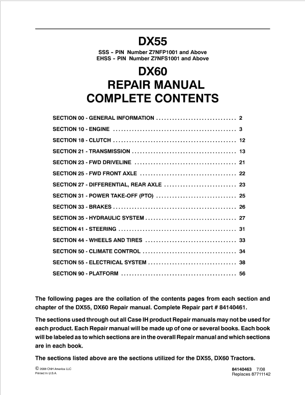 Case DX48, DX55, DX60 Tractor Service Manual Workshop Guide