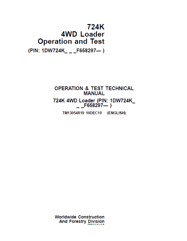 John Deere 724K 4WD Loader Technical Manual (S.N. after F658297 – ) Workshop Guide