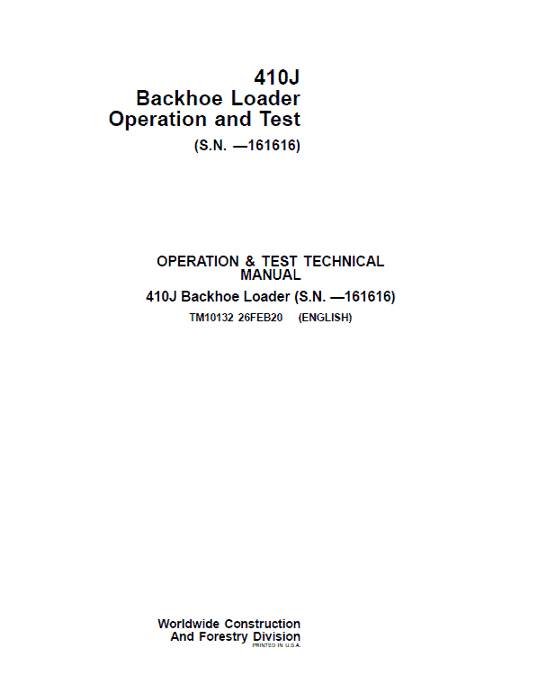 John Deere 410J Backhoe Loader Repair Technical Manual (S.N before – 161616 ) Workshop Guide