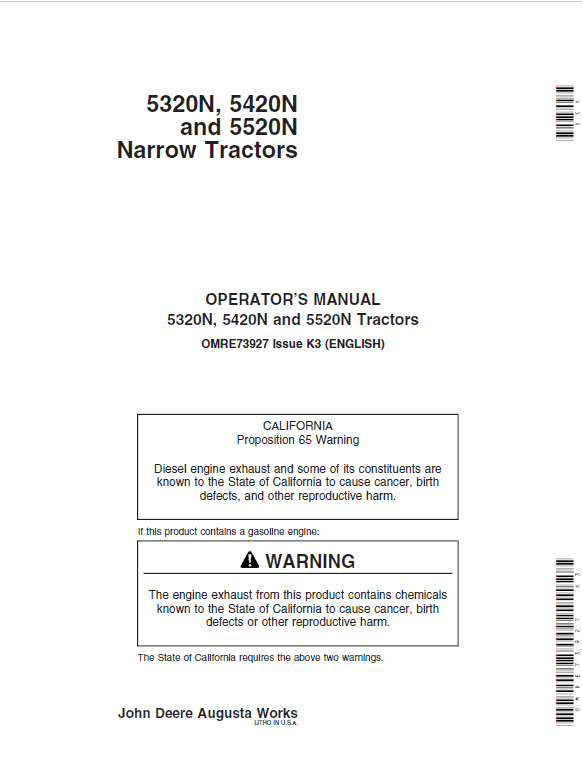 John Deere 5320N, 5420N, 5520N Tractor Repair Technical Manual Workshop Guide