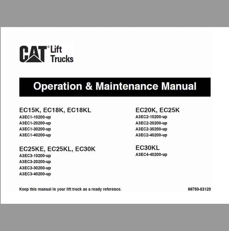 CAT EC15K, EC18K, EC18KL, EC20K Forklift Lift Truck Service Manual