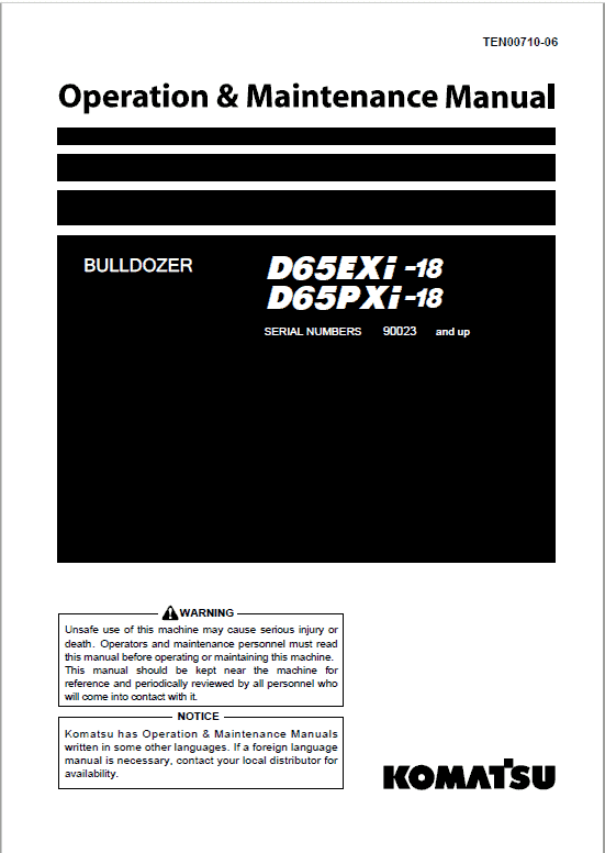 Komatsu D65EXi-18, D65PXi-18 Dozer Service Manual Workshop Guide