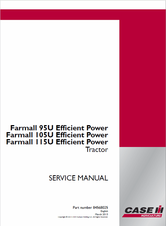 Case Farmall 85U, 95U, 105U, 115U Tractor Service Manual Workshop Guide