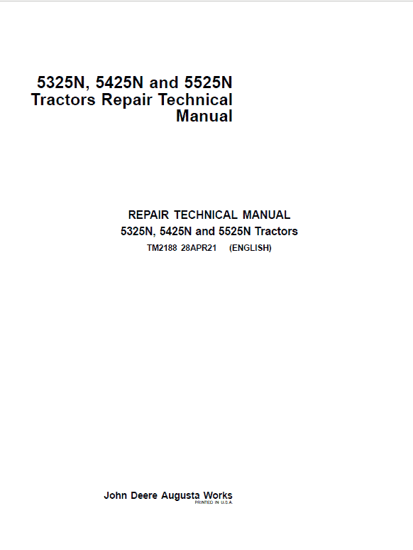 John Deere 5325N, 5425N, 5525N Tractors Repair Technical Manual Workshop Guide
