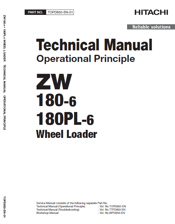 Hitachi ZW180-6 Wheel Loader Service Repair Manual Workshop Guide