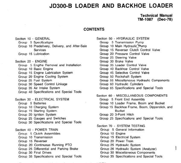 John Deere 300B Backhoe Loader Repair Technical Manual (TM1087) Workshop Guide