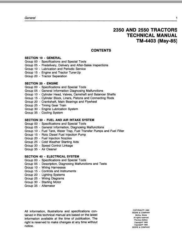 John Deere 2350, 2550 Tractors Repair Technical Manual Workshop Guide