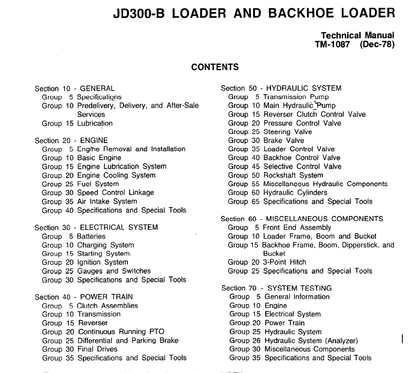 John Deere 300B Backhoe Loader Repair Technical Manual (TM1087) Workshop Guide