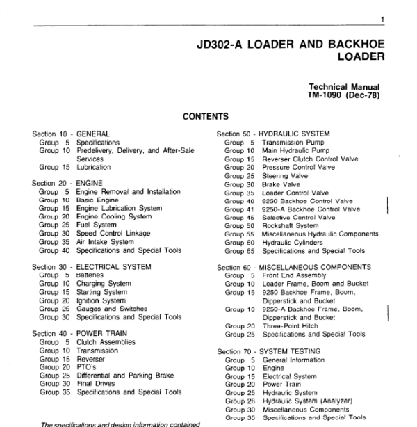 John Deere 302A Backhoe Loader Repair Technical Manual (TM1090) Workshop Guide