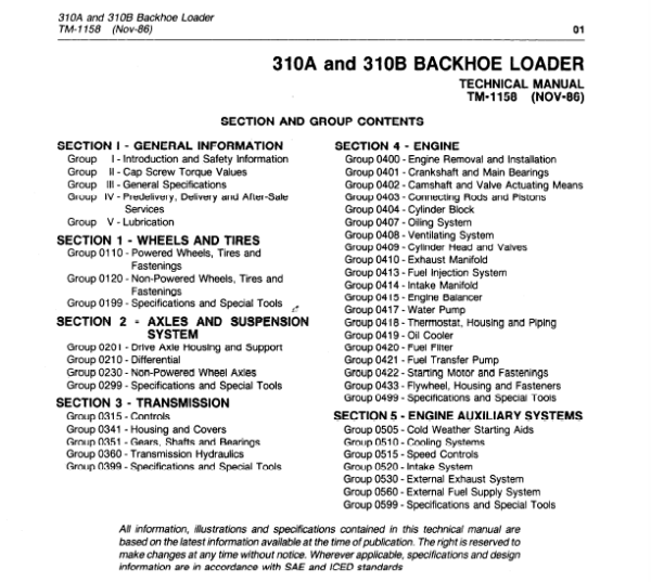 John Deere 310A, 310B Backhoe Loaders Technical Manual (TM1158) Workshop Guide