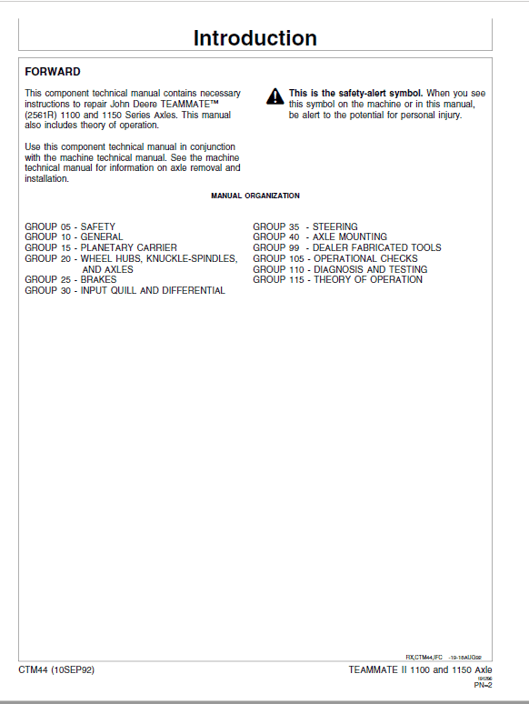 John Deere TeamMate II 2561R, 1100, 1150 Series Outboard Planetary Axles Manual (CTM44) Workshop Guide