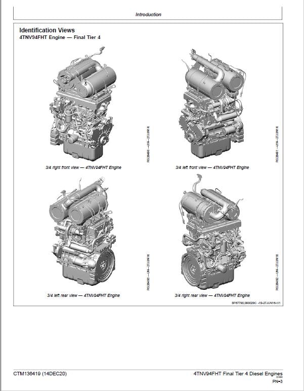 John Deere 4TNV94FHT Diesel Engine Tier 4 Component Technical Manual (CTM136419) Workshop Guide