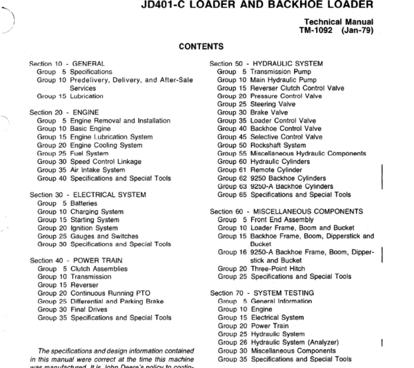 John Deere 401C Backhoe Loader Repair Technical Manual (TM1092) Workshop Guide
