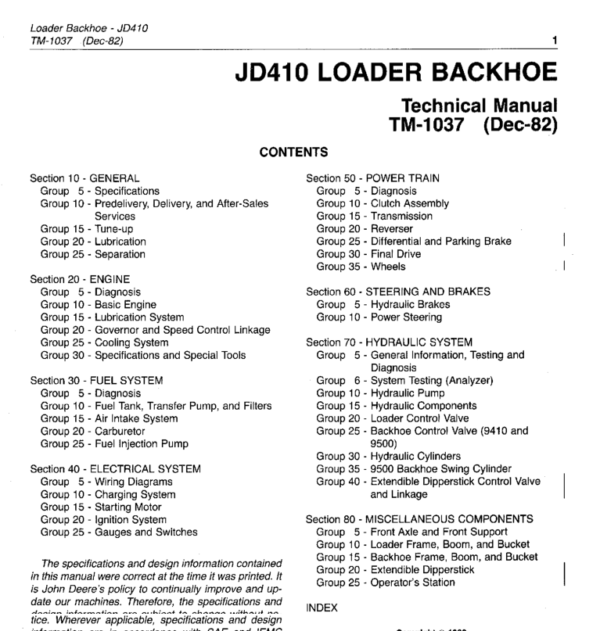 John Deere 410 Backhoe Loader Technical Manual (TM1037 and TM4290) Workshop Guide