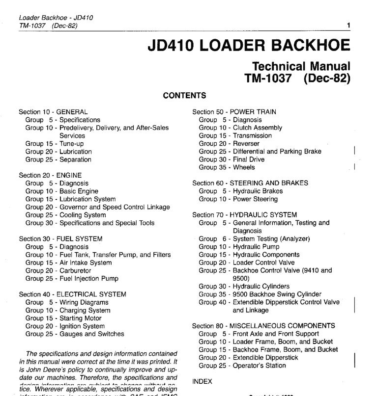 John Deere 410 Backhoe Loader Technical Manual (TM1037 and TM4290) Workshop Guide